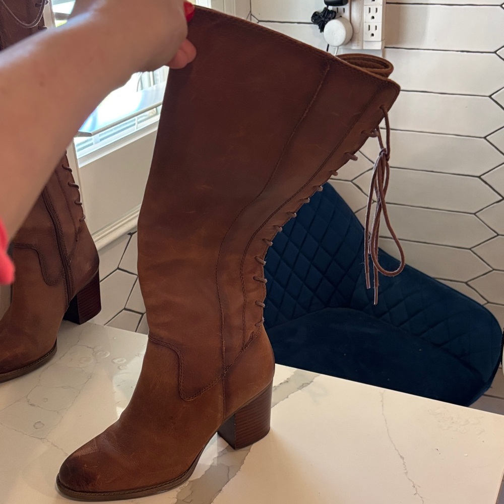 Sofft Tall Lace-Up Heeled Boots in Brown